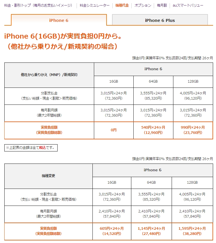 料金・割引   iPhone 6   iPhone 6 Plus プラス    iPhone   au (1)